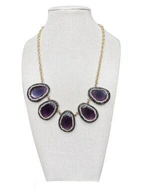 Talbots Gold-Tone Necklace with Deep Purple Stone Medallions